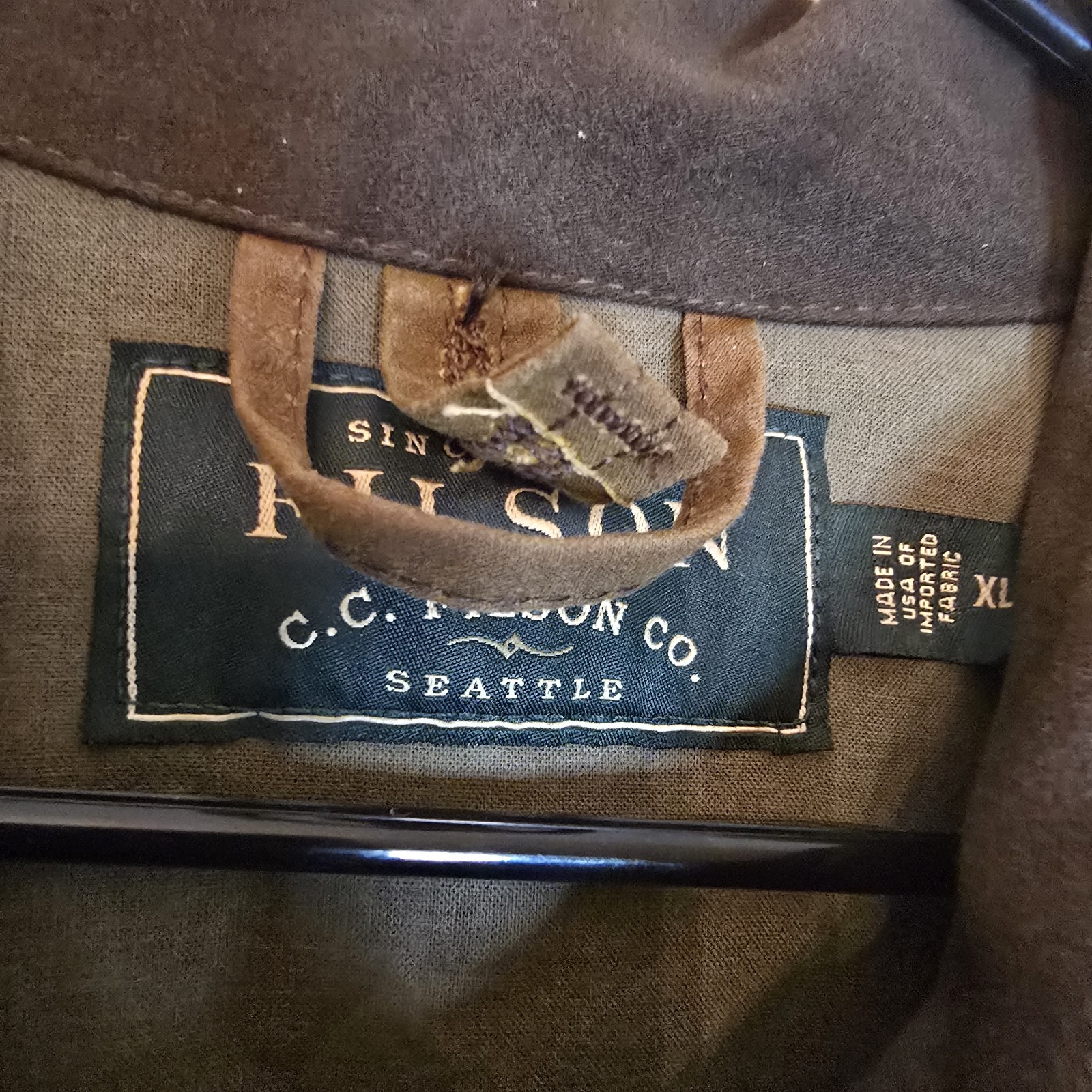 Vintage Filson Cover Cloth Mile Marker Coat XL Brown Waxed Jacket Made In USA - second product detail image