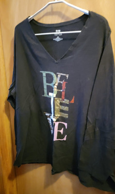 Shirt, Tunic, Long sleeve,V-Neck,Blackw/''BELIEVE'' inColors, EVRI, EverydayTee 4x