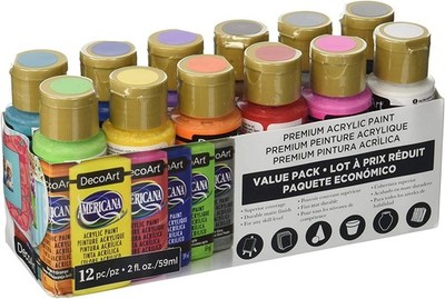 DecoArt Americana Acrylic Paint - 12 Ct Basic Assorted Acrylic Paints Value Pack