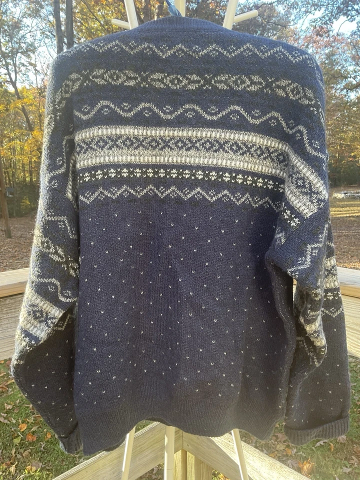 Suéter DE COLECCIÓN JOHN ASHFORD Italiano Lana Fair Isle Hombres Gris Azul Marino Italia Grande Foto 2 de 4