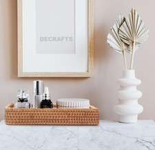 Rattan Bathroom Vanity Tray Long Narrow Hand Towel Toilet Tank Storage Basket