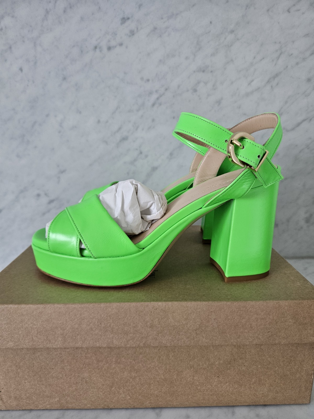 Russell & Bromley Green Heels Leather Platform UK 5 EU 38 Shoes Sandals