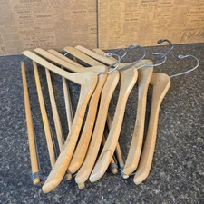 Vintage WISHBONE Wooden Suit Hangers with Pant Bars Heavy Duty Lot 6 Stamped