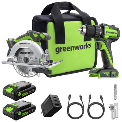 GREENWORKS 24V 1/2  Brushless Cordless Drill (400 2PCS Combo Kits(New)