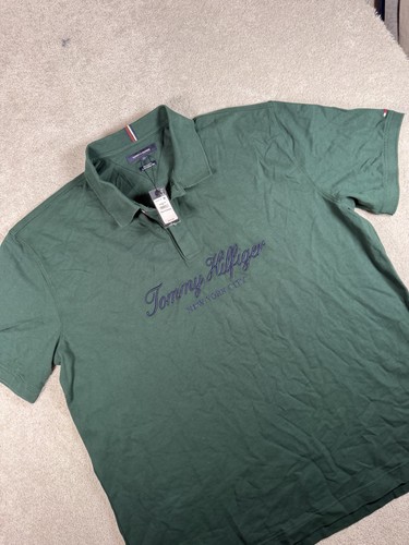 Tommy Hilfiger, Tommy Hilfiger Green Embroidered Spell out Reg. Fit Polo Size XXL Vtg Dead Stock