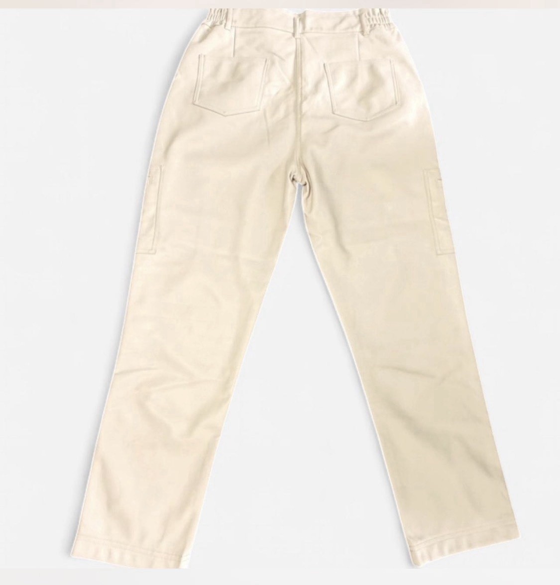 Shinestar Women's Beige Faux Leather Cargo Pants Straight Leg Pockets Size L image 7