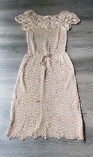 VTG 70s Oscar de la Renta Beige Open Knit Crochet Midi Dress Sz S/M? STAINS READ