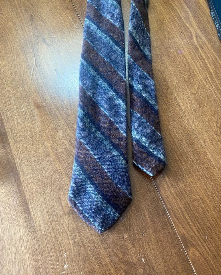 Corbata Vintage 100% Lana Salón de la Fama 3" Ajustada Rep Rayas Gris Marrón Foto 2 de 4
