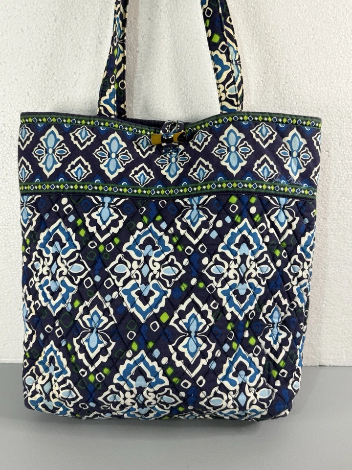 Bolso de Mano Vera Bradley Grande Patrón Retirado Azul/Blanco/Verde Foto 4 de 4