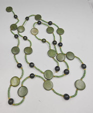 Wrap Around String Tie Belt with Green Wood  Natural Beads Fits 32-34 inch NEW