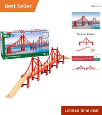 World Double Suspension Bridge: FSC-Certified Wooden Train Track Set for Ages 3 