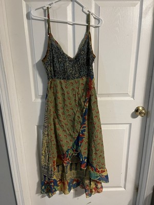 Gypsy Rose Cotton  Patchwork Spaghetti Strap Asymmetrical Dress S/M
