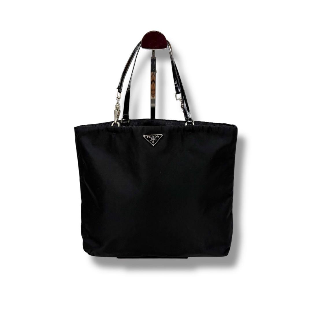 Prada Mini Tote Bag in Black Testa Nylon with Triangular Logo Pre-Owned