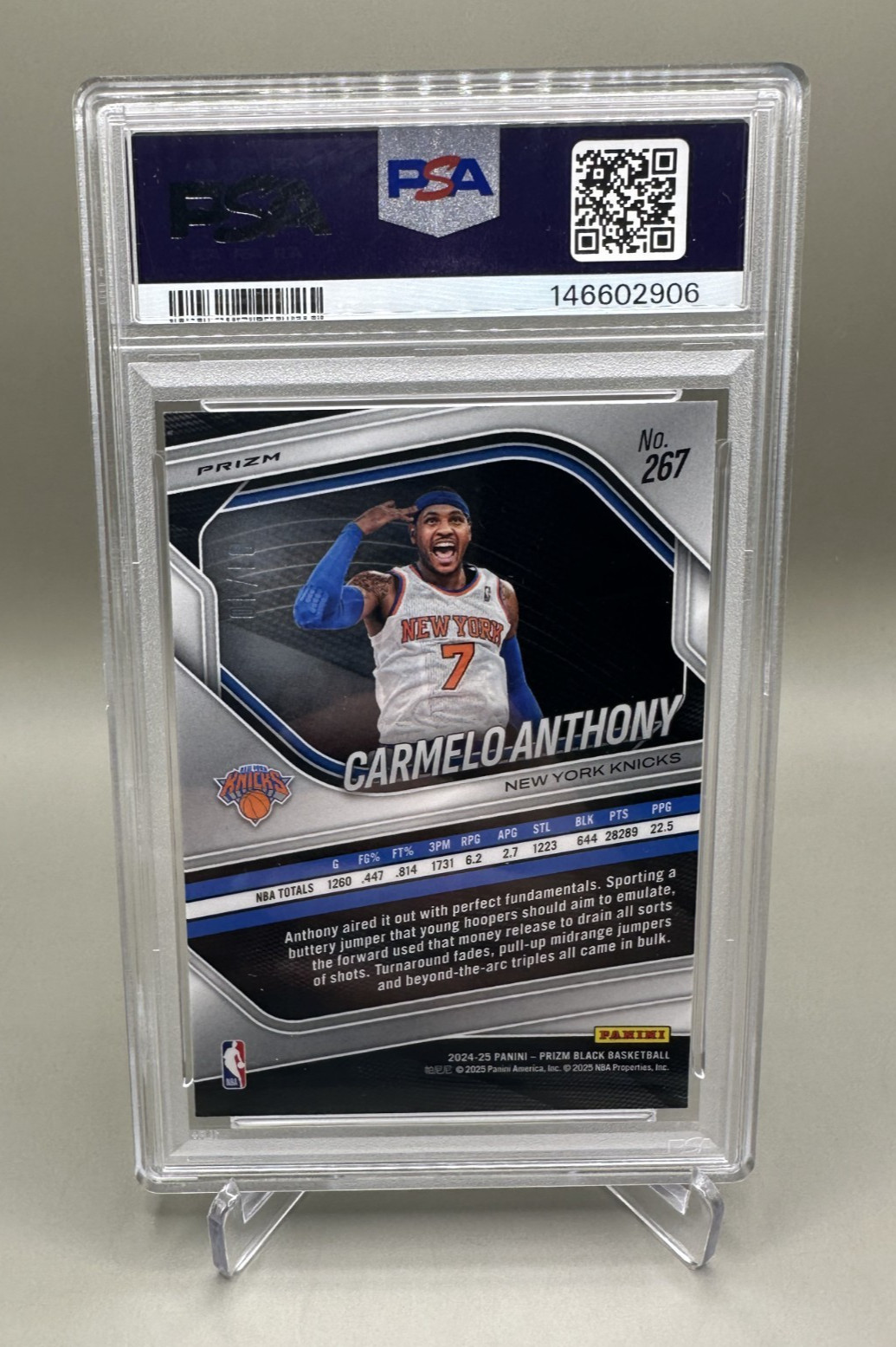 2024 Prizm Black Carmelo Anthony Gold Shimmer FOTL 01/10 #267 PSA 10 view 2