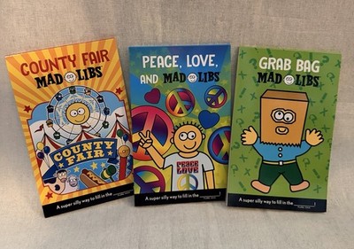 Mad Libs Lot of 3 Booklets: County Fair, Peace Love, Grab Bag (2014)
