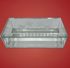 Vintage Decorative Glass Etched Bird Trinket Jewelry Box Mirror Bottom