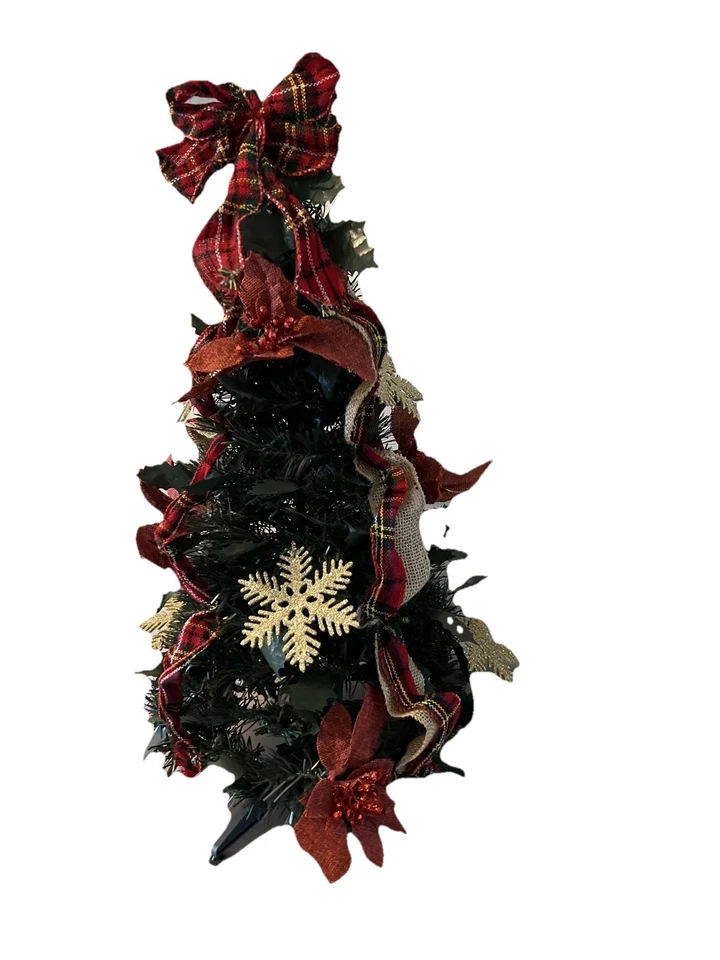 NEW  Barbara King 24" Illuminated Tabletop Pop-Up Tree RED PLAID - Image 2 of 4