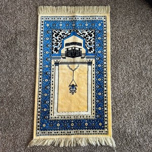 Vintage Muslim Prayer Rug Kabba Mecca Mihrab Islam Tapestry Fringe