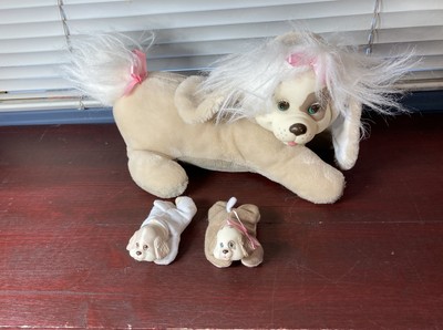 Vintage Tan Puppy Surprise Pets Stuffed Plush with Babies Hasbro 1991