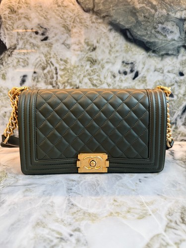Chanel Le Boy Medium Dark Green Cowhide Crossbody & Shoulder Bag Duty Paid