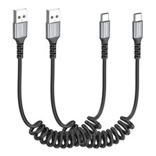 HOTNOW Coiled USB C Cable for Car 2 Pack 0.6FT to 1FT ,USB A 1FT, Black