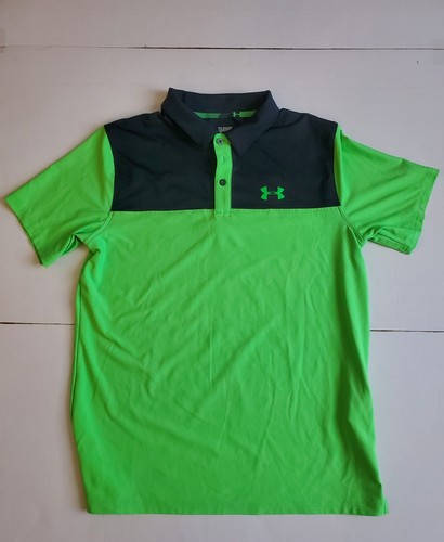 Under Armour Golf Heatgear Loose Golf Polo Shirt Youth YXL Navy Lime Green