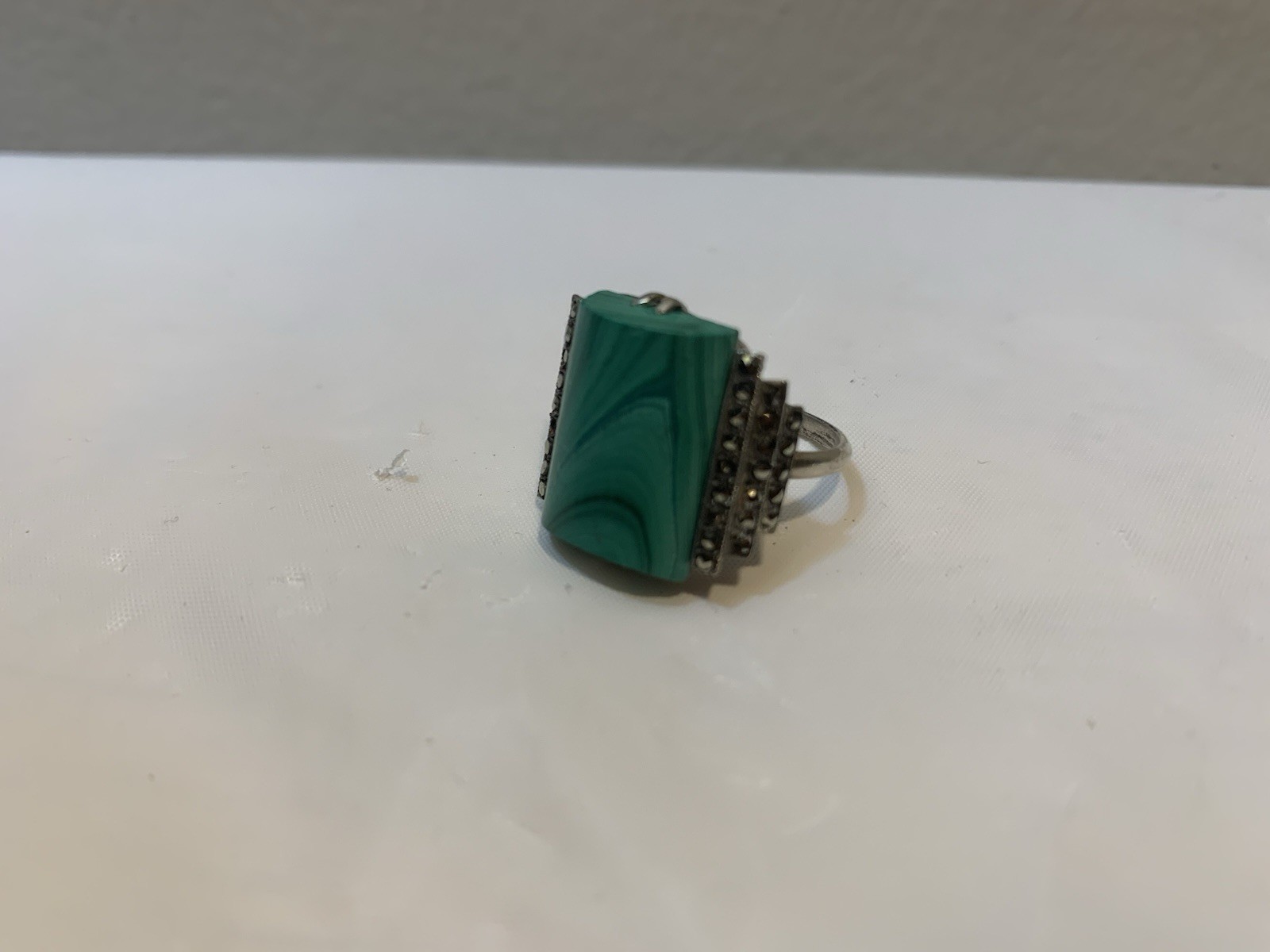 VINTAGE ART DECO STYLE RECTANGULAR MALACHITE RING… - image 14