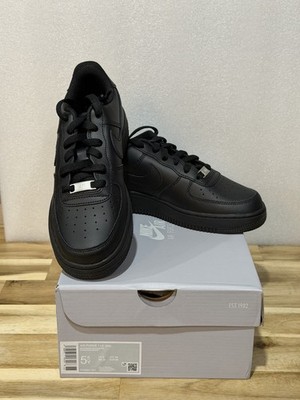 Nike Air Force 1 LE Black Lace Up Leather Sneakers Low Top Rubber 5.5Y/7W