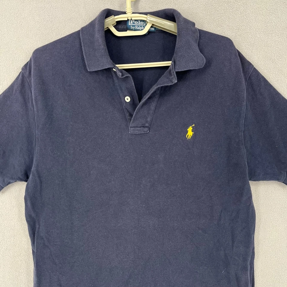 Ralph Lauren Shirt Mens Large Blue Yellow Short Sleeve Navy Button Polo Golf - image 2 of 4