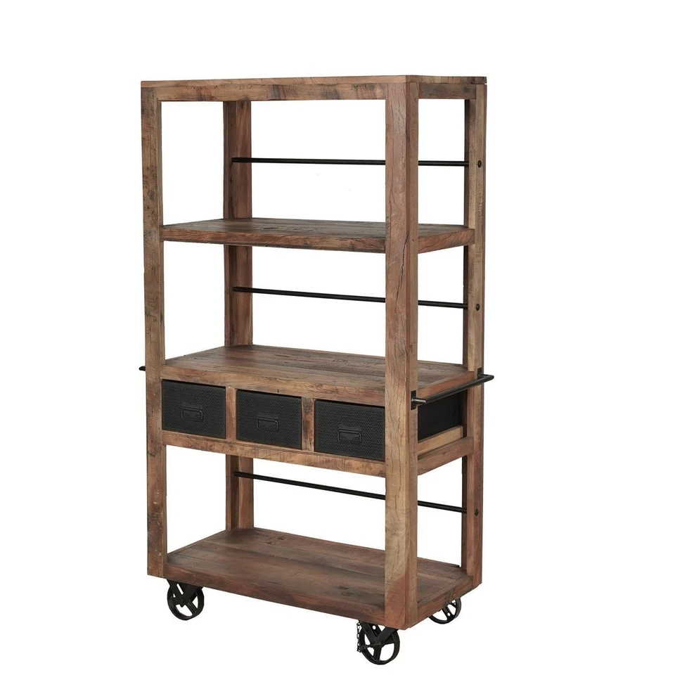 Regal Altholz MARE massiv rustikal Bücherregal rollbar Industrial Style Design - Bild 3 von 4