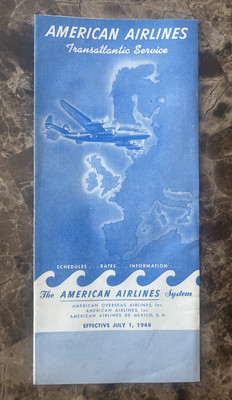 1948 American Airlines Transatlantic Service Fares & Schedules Brochure