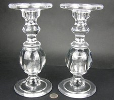 Pair Large Contemporary Glass Candle Stick Holders Tapers Pillars Baluster Shape