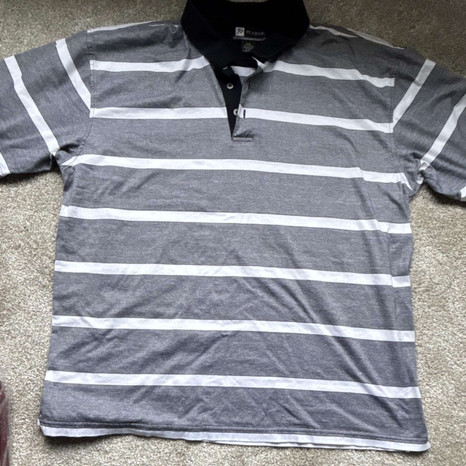 Jos. A. Bank Leadbetter Golf Men's XXL Gray White Black Striped Polo 100% Cotton