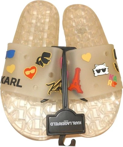Karl Lagerfeld Pool Rubber Slides Jelly Logo Sandals Off white Sandals Sz 9 - 40