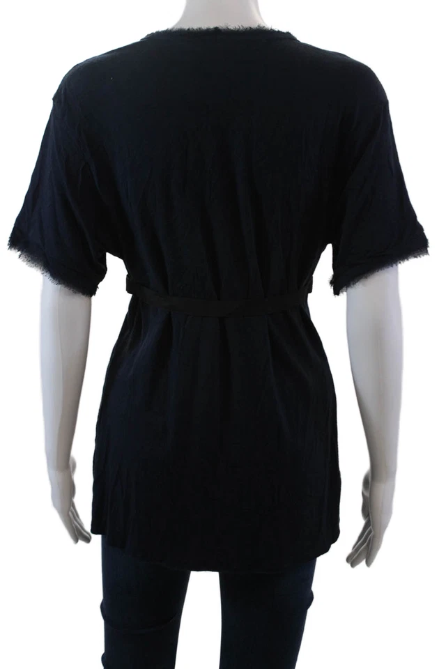 Blusa Top Lanvin Mujer Manga Corta Cuello Redondo Lazo Acento Elastizada Azul Talla M Foto 3 de 4