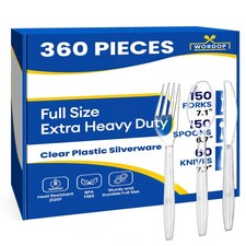 360 Count Extra Heavy Duty Plastic Silverware Set Heat Resistant BPA Free...