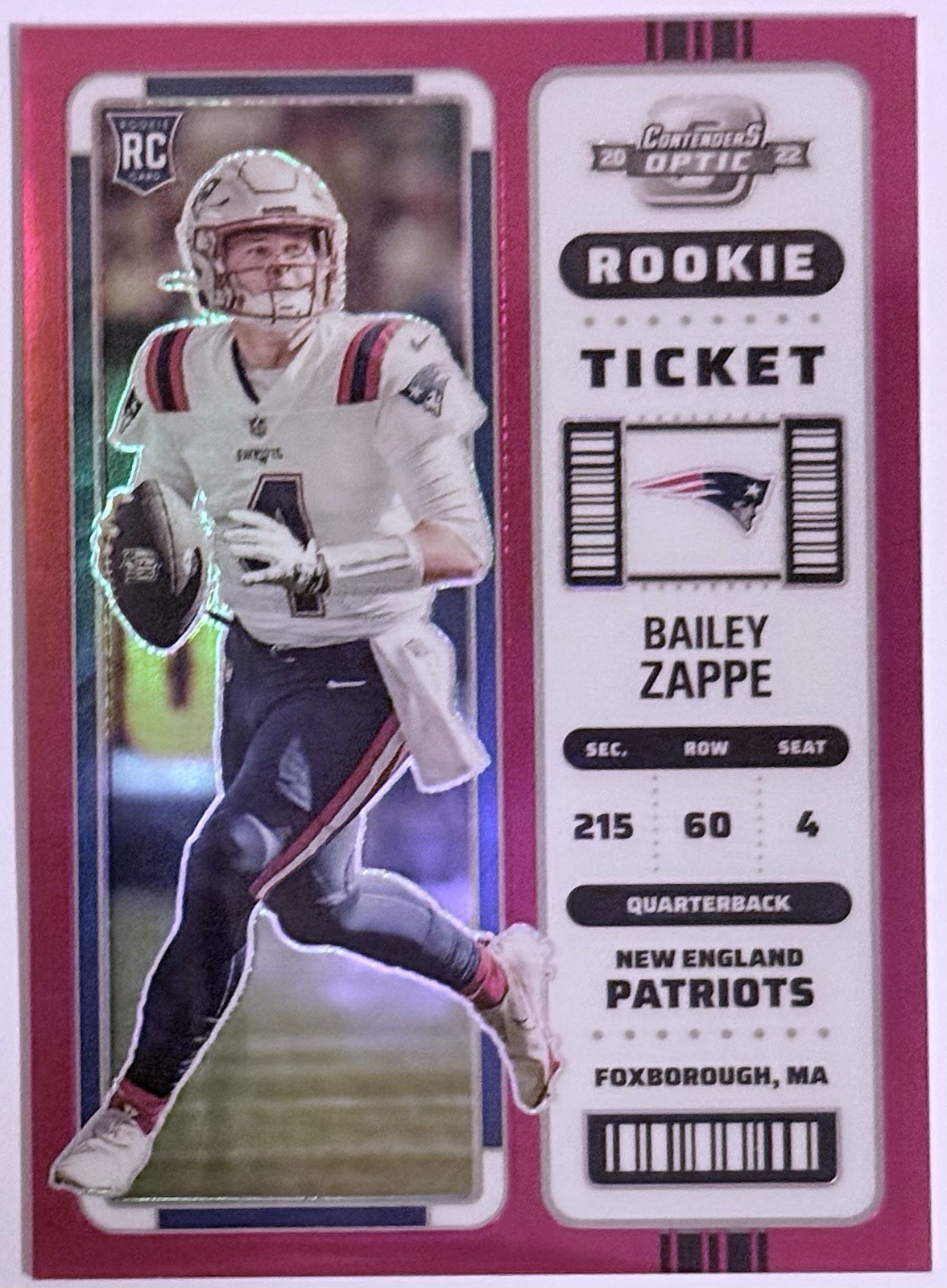 2022 Bailey Zappe Contenders Optic Rookie Ticket Red Prizm No. 62 057/175