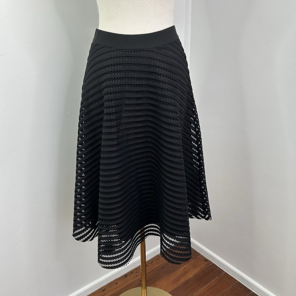 CROSSROADS Women's Black Layers Lace Zip Midi A-Line Lined Skirt Size 10