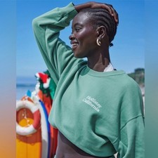 Hollister Teal Blue Logo Oversized Crewneck Sweatshirt Casual Size Beach S