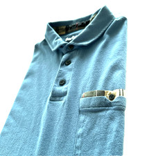 Barbour Polo Shirt Mens Large Blue Short Sleeve Golf Casual Plaid Trim