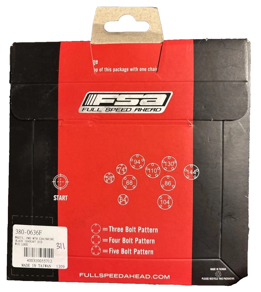 FSA Alloy MTB 36T Chainring, 104mm BCD 4-Bolt Black - 380-0636F - Image 2 of 2