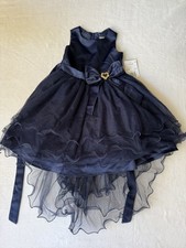 Rare Editions Girls Navy Blue High-Low Dress Tulle Rhinestone Formal Size 6