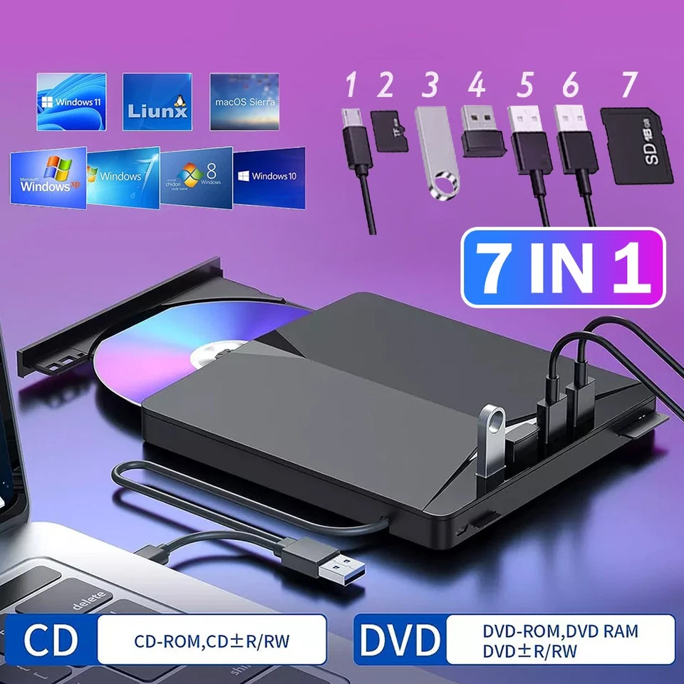 External CD DVD Drive Type C USB 3.0 Disc Player Burner Writer For Laptop PC Mac - image 3 of 4