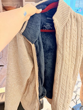Buffalo David Bitton Beige Cable Knit Full Zip Mock Neck Sweater Pockets L