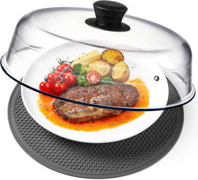 2 in 1, Glass Microwave Splatter Cover for Food & Microwave Place Mat, Plate Spl