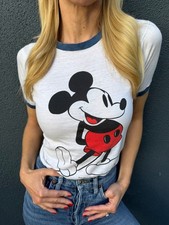 70s VINTAGE MICKEY MOUSE RINGER T-SHIRT SZ S DISNEY WORLD DISNEYLAND PAPER THIN