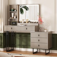 Large Vanity Desk with 3 Color Touch Screen Dimming Mirror Charging Station