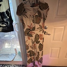 Chaps Women's L Maxi Dress Tropical Maranta Leaf Summer
