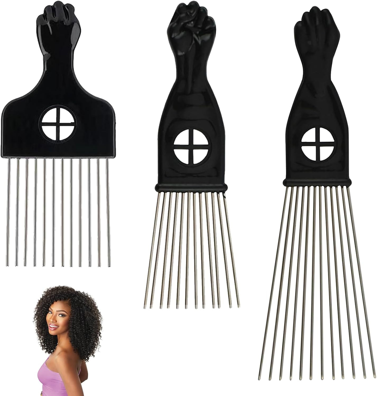 3PCS Metal Comb for Hair Not Easy to Deform and Break Afro Comb for Curly Hair S