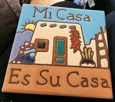 Vintage Earthtones Pottery Mi Casa Su Casa Hand Glazed Ceramic Tile Trivet 1999